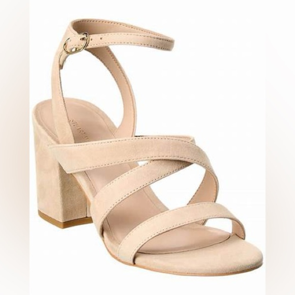 STUART WEITZMAN Avenue Ankle 75 Suede Sandal Golden Beige Size 37.5.